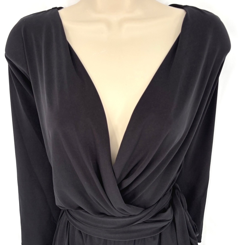 Lane Bryant Black Surplice Wrap Dress Long Sleeve Midi Tie Waist 26/28P NEW